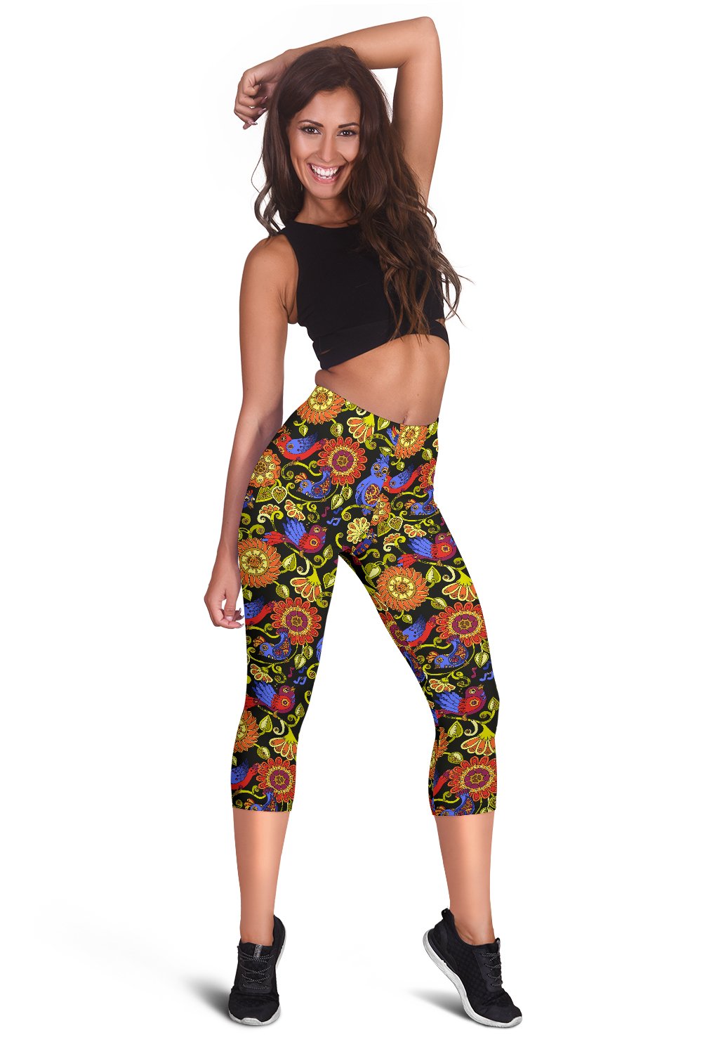 Steampunk Bird Design Themed Print Women Capris