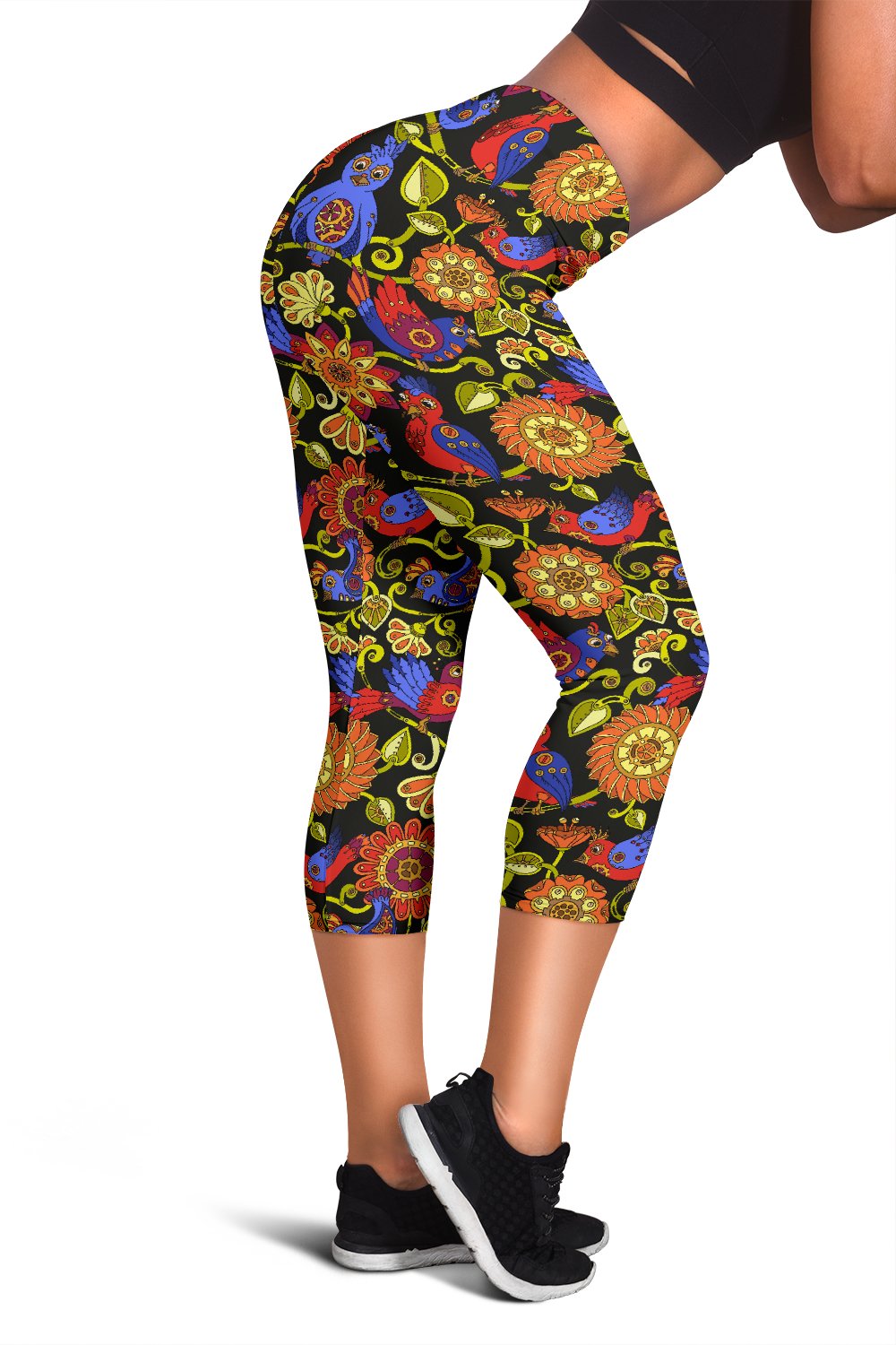 Steampunk Bird Design Themed Print Women Capris