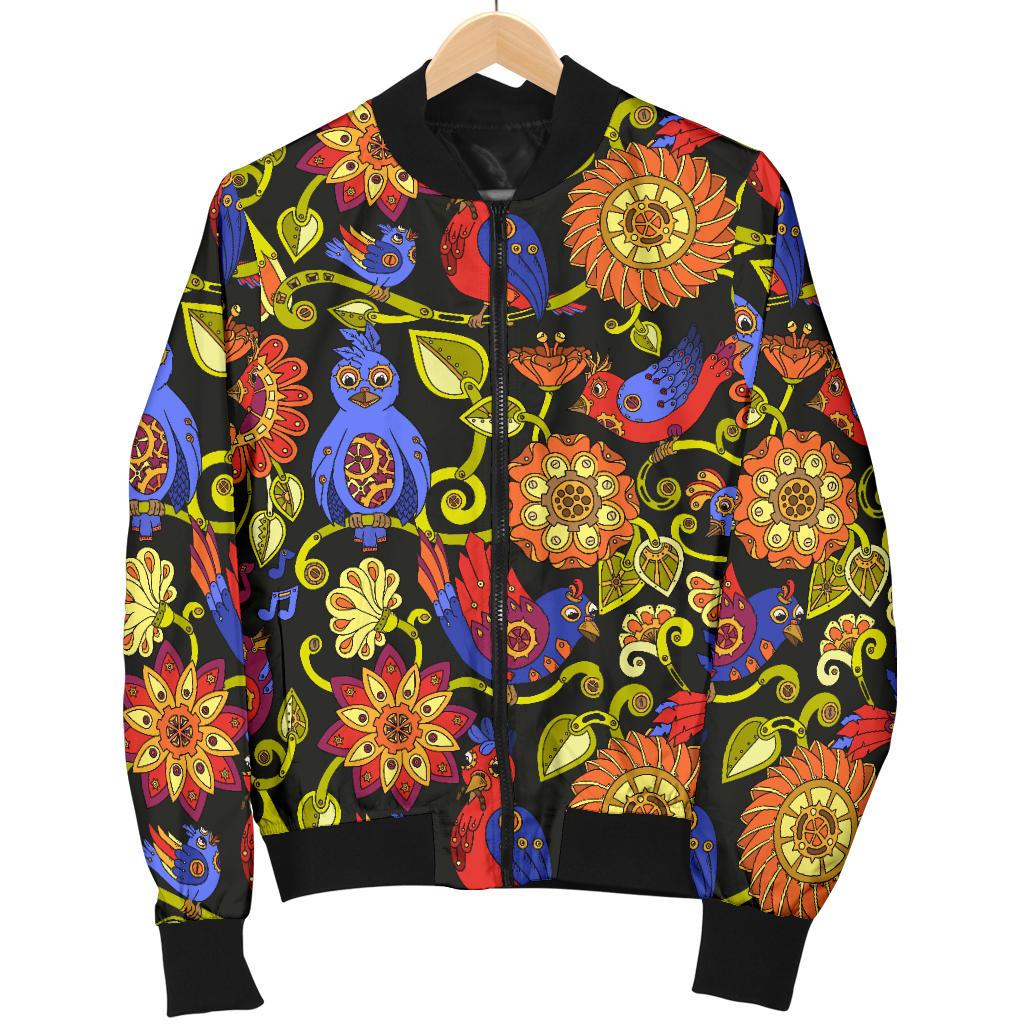 Steampunk Bird Design Themed Print Women Casual Bomber Jacket