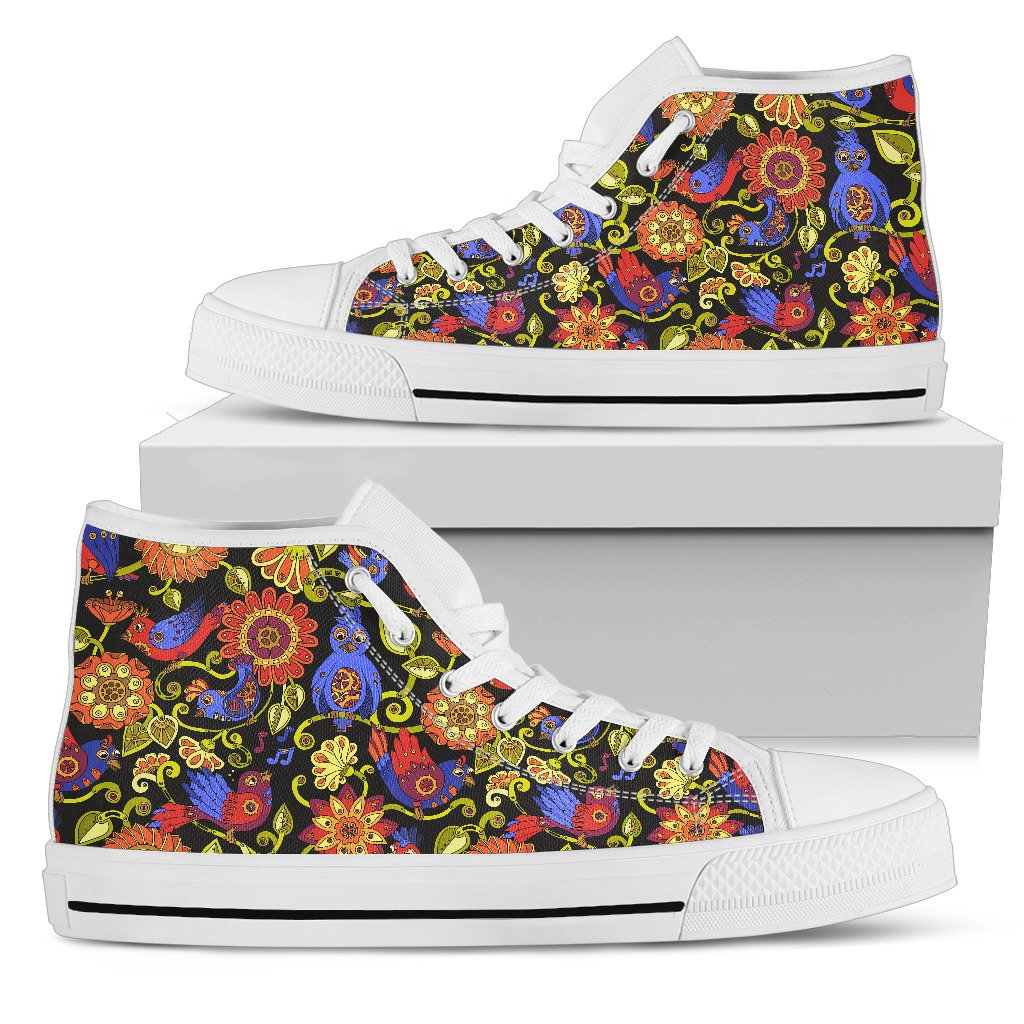 Steampunk Bird Design Themed Print Women High Top Shoes