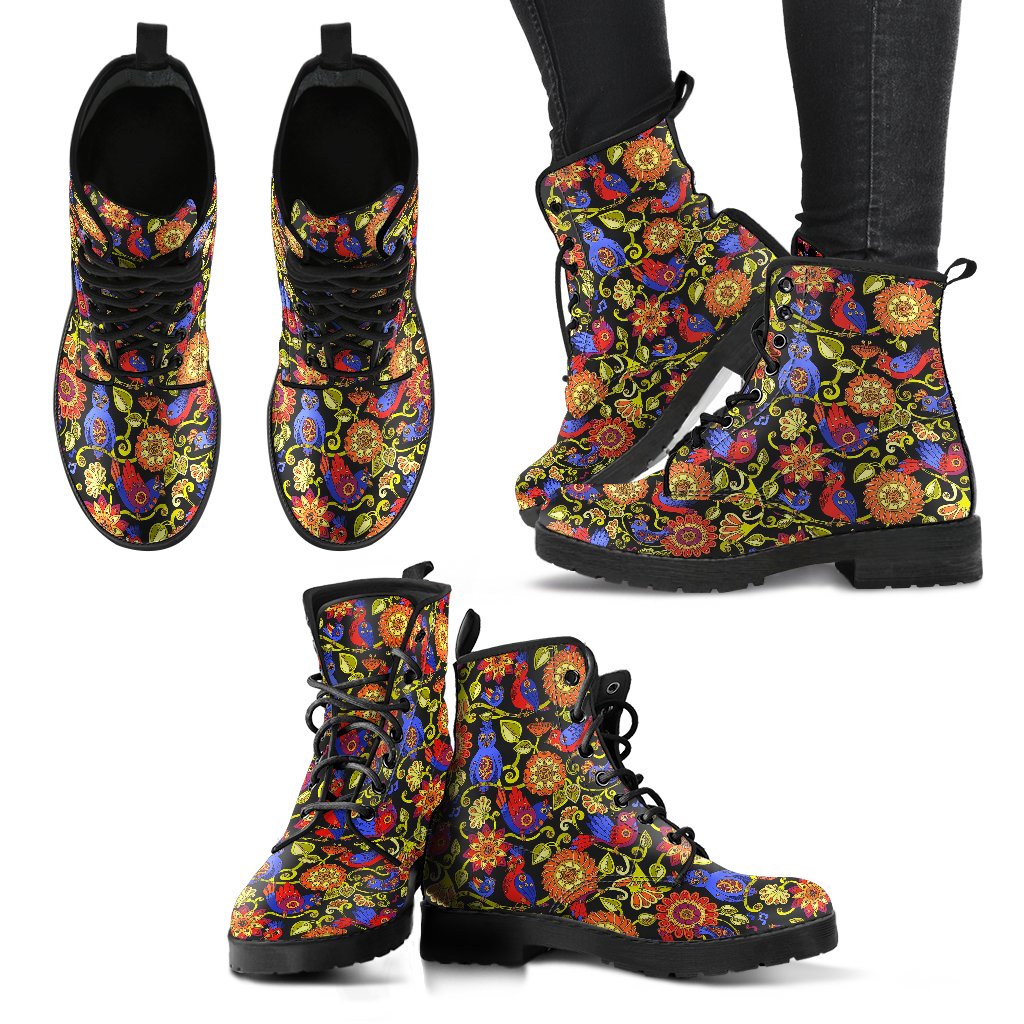 Steampunk Bird Design Themed Print Women Leather Boots-JTAMIGO.COM