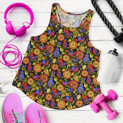 Steampunk Bird Design Themed Print Women Racerback Tank Top
