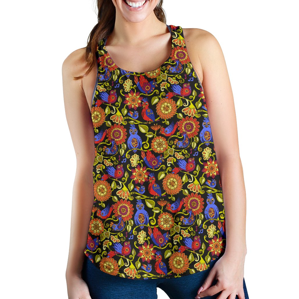 Steampunk Bird Design Themed Print Women Racerback Tank Top