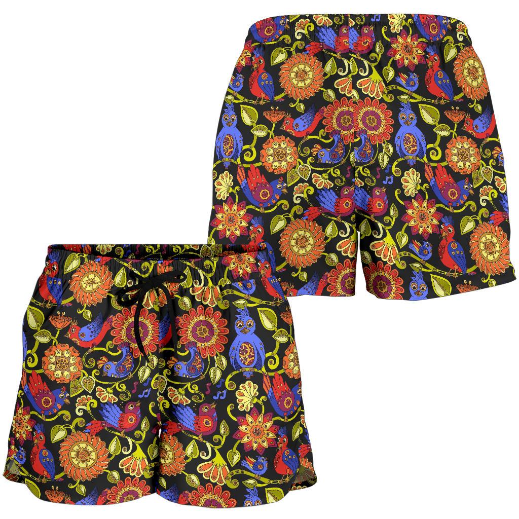 Steampunk Bird Design Themed Print Women Shorts-JTAMIGO.COM