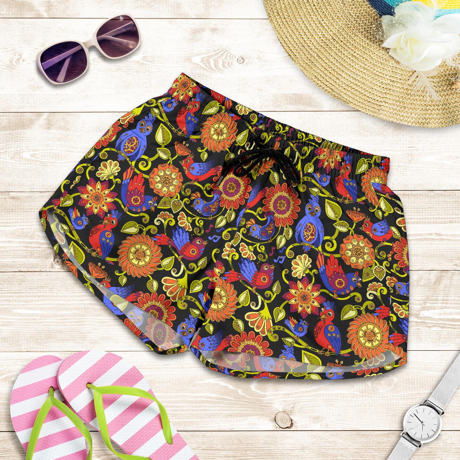 Steampunk Bird Design Themed Print Women Shorts-JTAMIGO.COM
