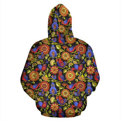 Steampunk Bird Design Themed Print Zip Up Hoodie