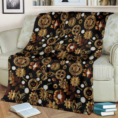 Steampunk Butterfly Design Themed Print Fleece Blanket
