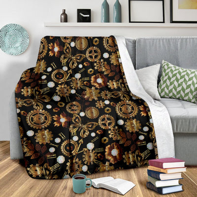 Steampunk Butterfly Design Themed Print Fleece Blanket