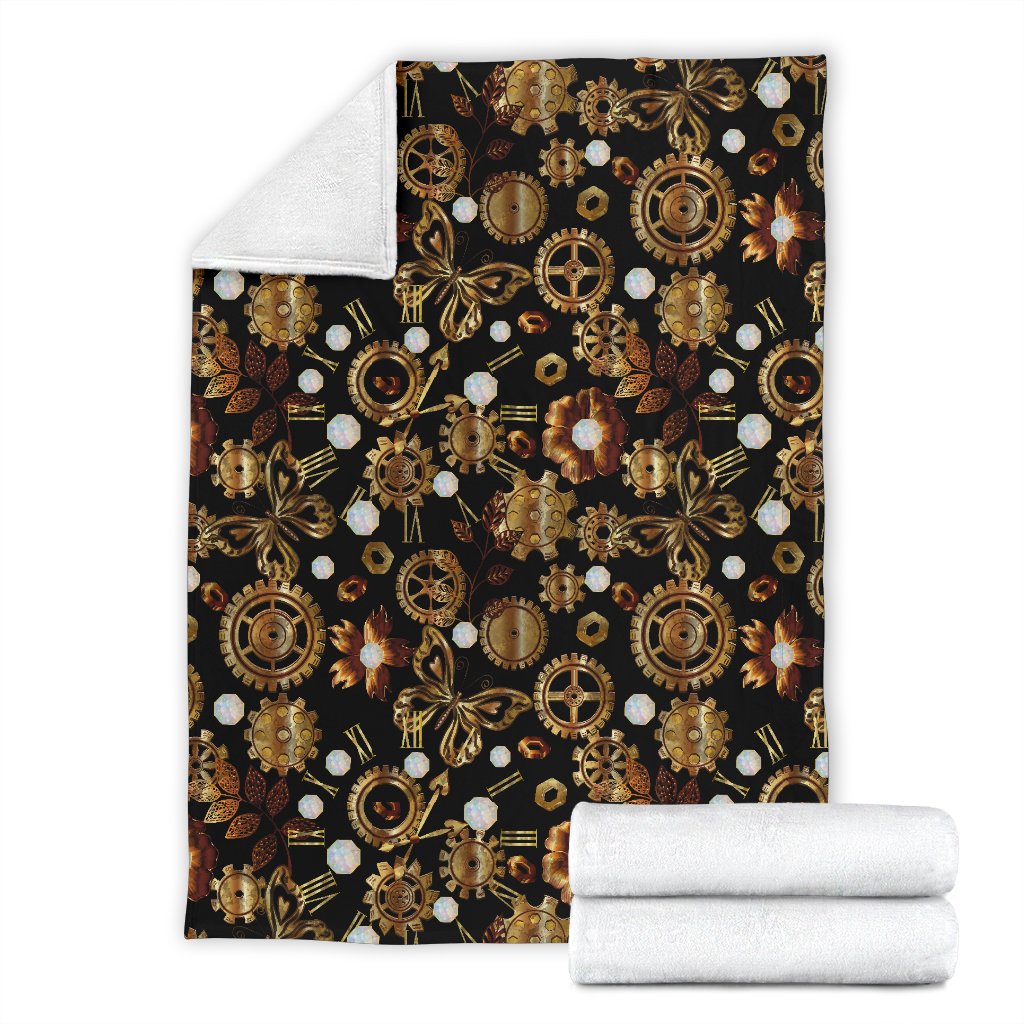 Steampunk Butterfly Design Themed Print Fleece Blanket