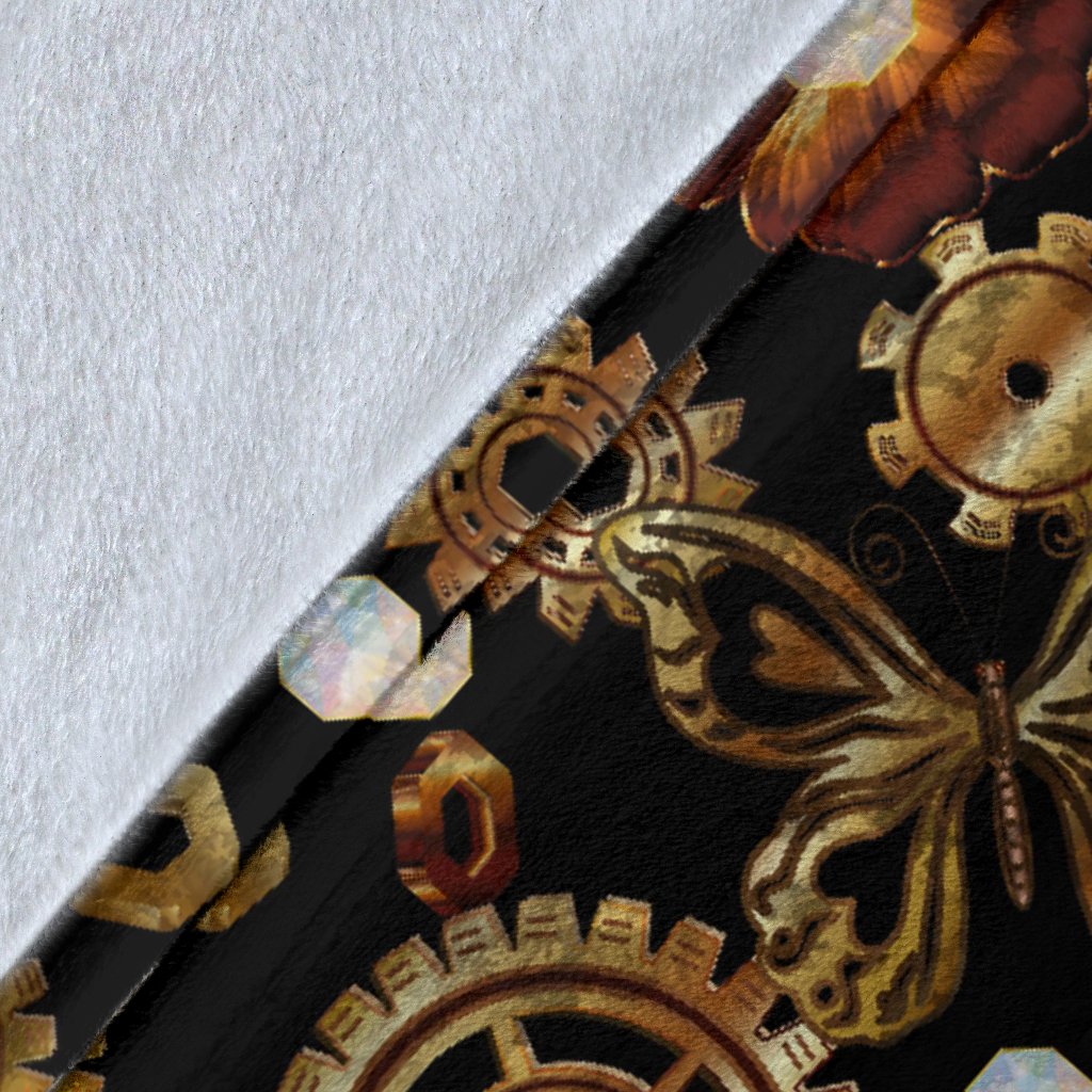 Steampunk Butterfly Design Themed Print Fleece Blanket