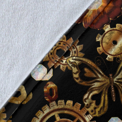 Steampunk Butterfly Design Themed Print Fleece Blanket