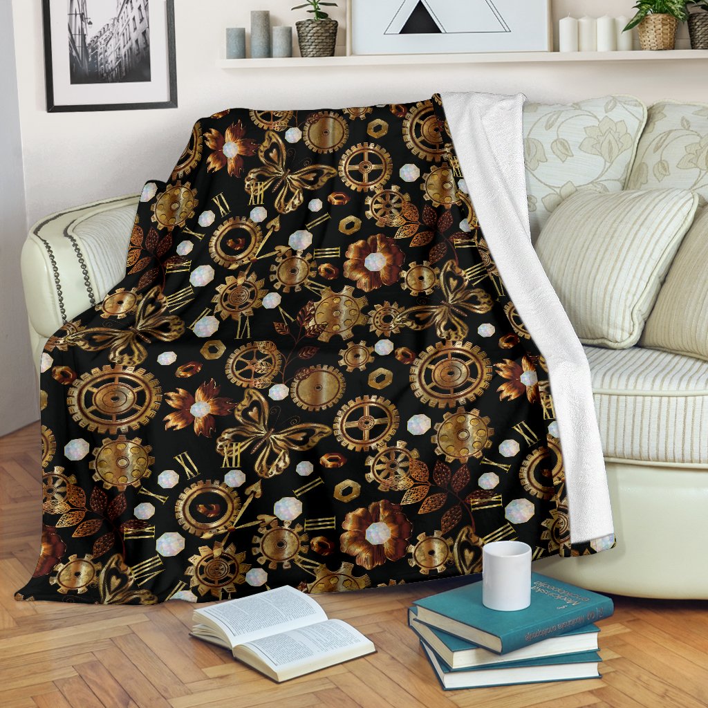 Steampunk Butterfly Design Themed Print Fleece Blanket