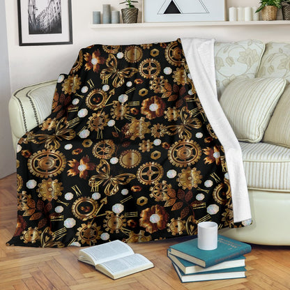 Steampunk Butterfly Design Themed Print Fleece Blanket