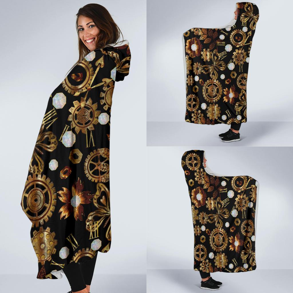 Steampunk Butterfly Design Themed Print Hooded Blanket-JTAMIGO.COM