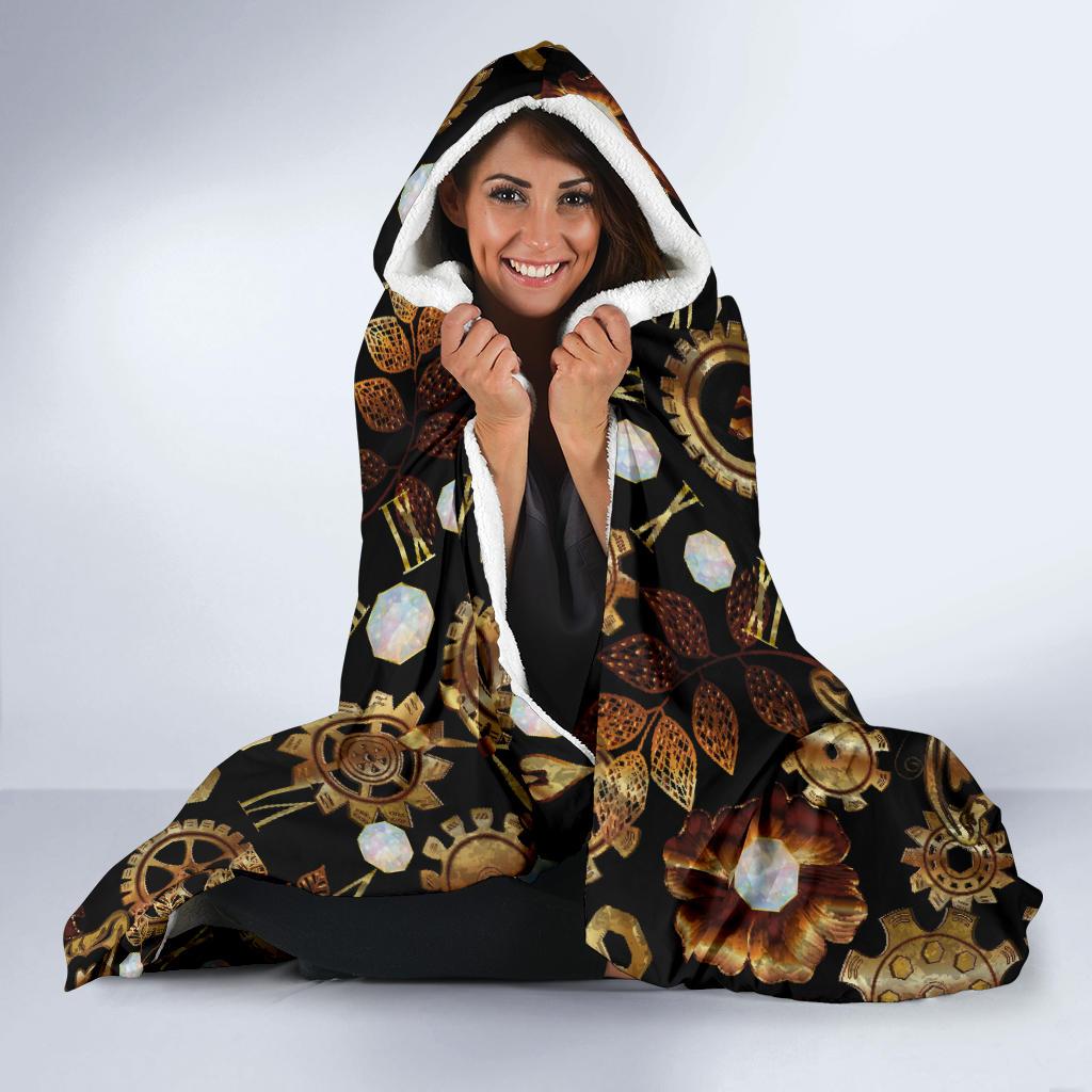 Steampunk Butterfly Design Themed Print Hooded Blanket-JTAMIGO.COM