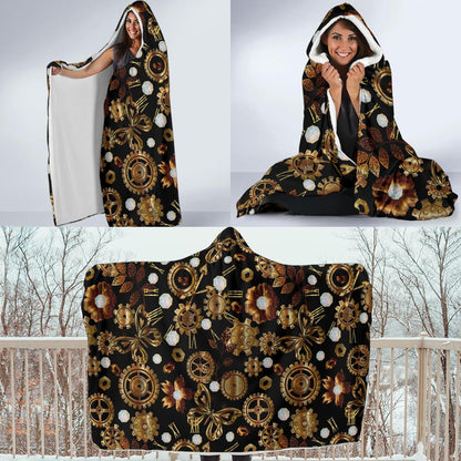 Steampunk Butterfly Design Themed Print Hooded Blanket-JTAMIGO.COM
