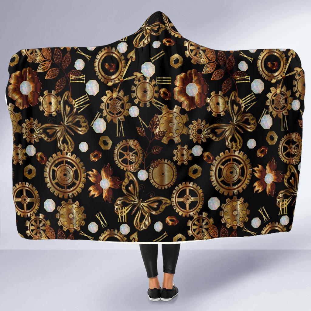 Steampunk Butterfly Design Themed Print Hooded Blanket-JTAMIGO.COM