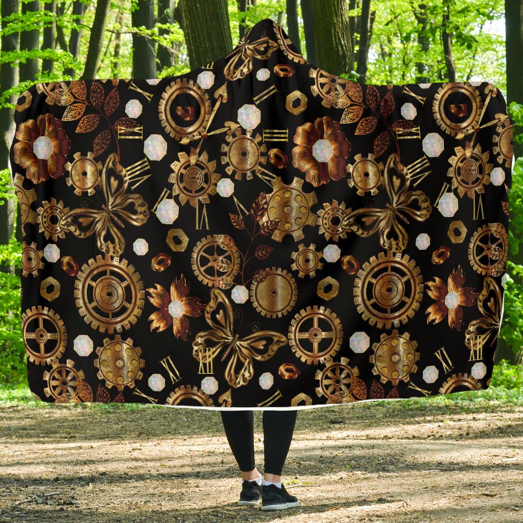 Steampunk Butterfly Design Themed Print Hooded Blanket-JTAMIGO.COM