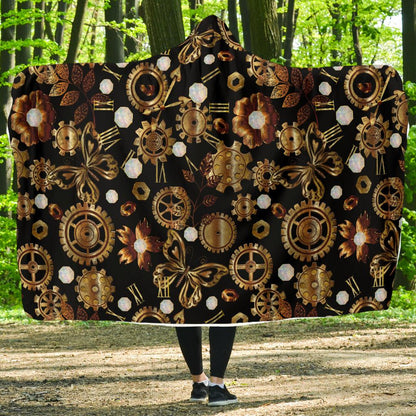 Steampunk Butterfly Design Themed Print Hooded Blanket-JTAMIGO.COM
