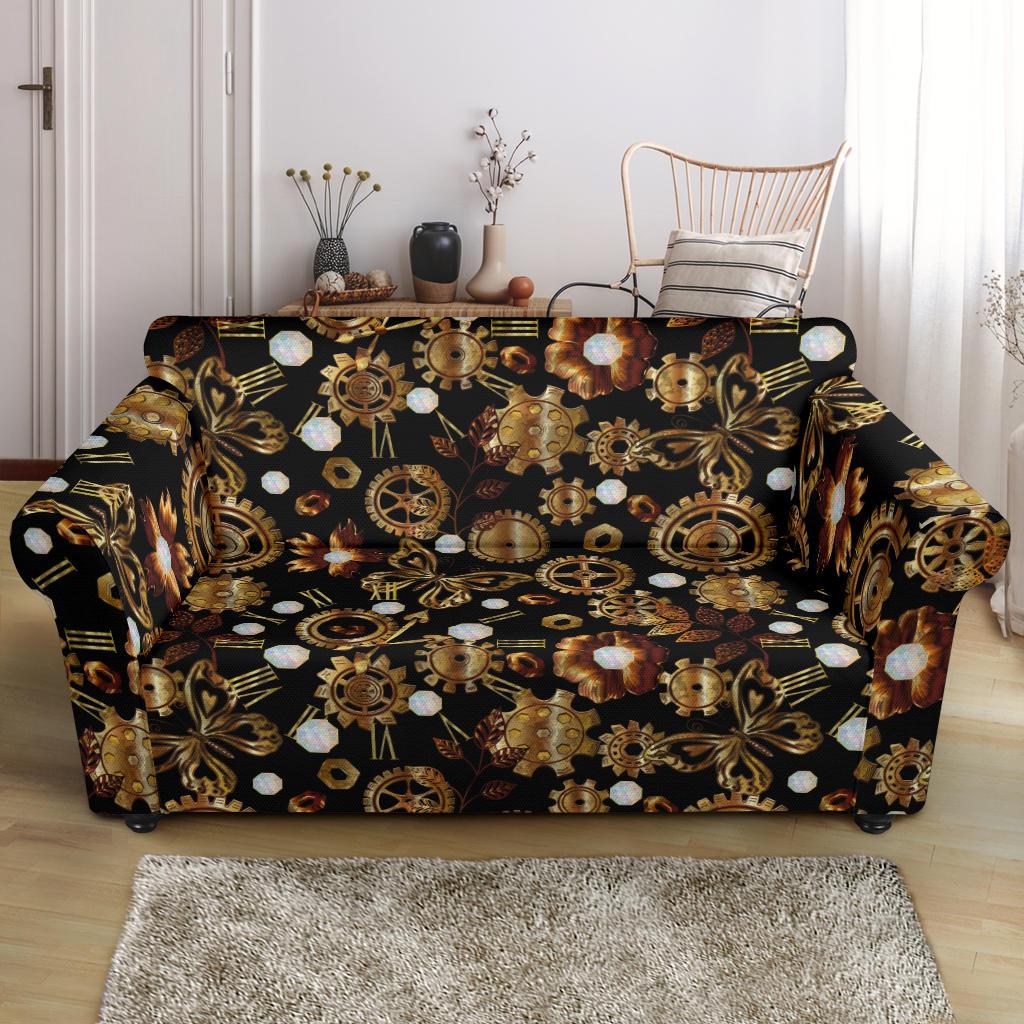 Steampunk Butterfly Design Themed Print Loveseat Slipcover-JTAMIGO.COM