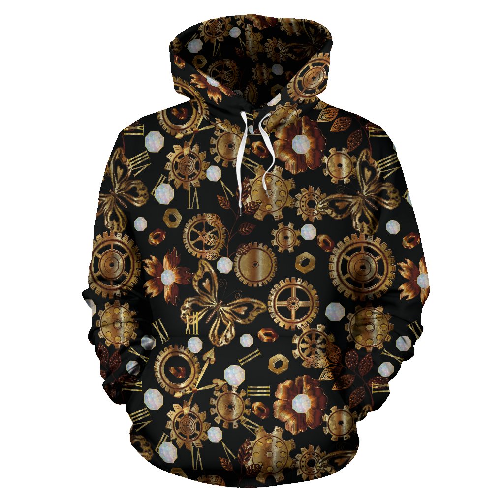 Steampunk Butterfly Design Themed Print Pullover Hoodie