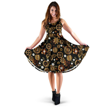 Steampunk Butterfly Design Themed Print Sleeveless Dress