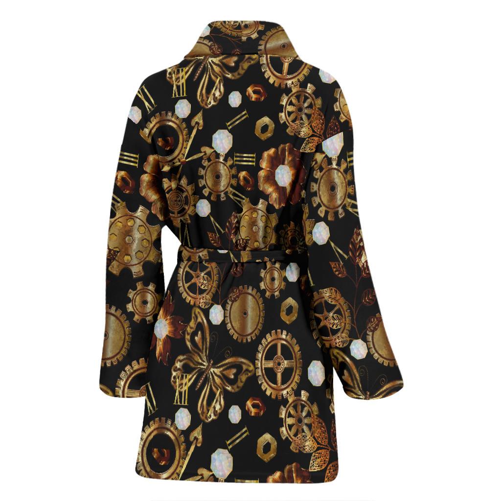 Steampunk Butterfly Design Themed Print Women Bath Robe-JTAMIGO.COM