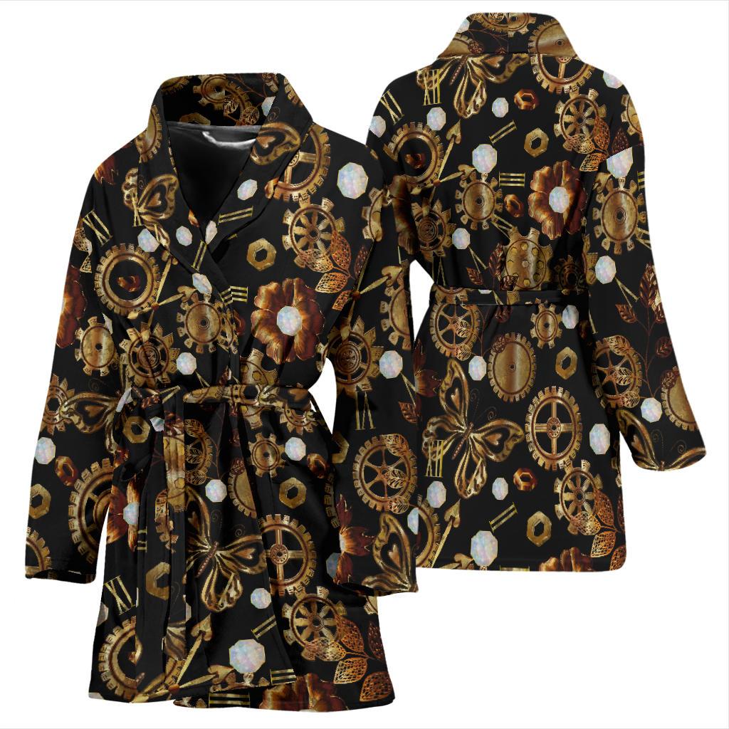 Steampunk Butterfly Design Themed Print Women Bath Robe-JTAMIGO.COM