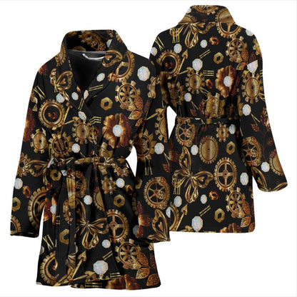 Steampunk Butterfly Design Themed Print Women Bath Robe-JTAMIGO.COM