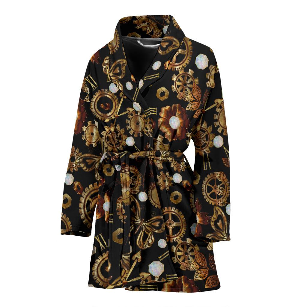 Steampunk Butterfly Design Themed Print Women Bath Robe-JTAMIGO.COM