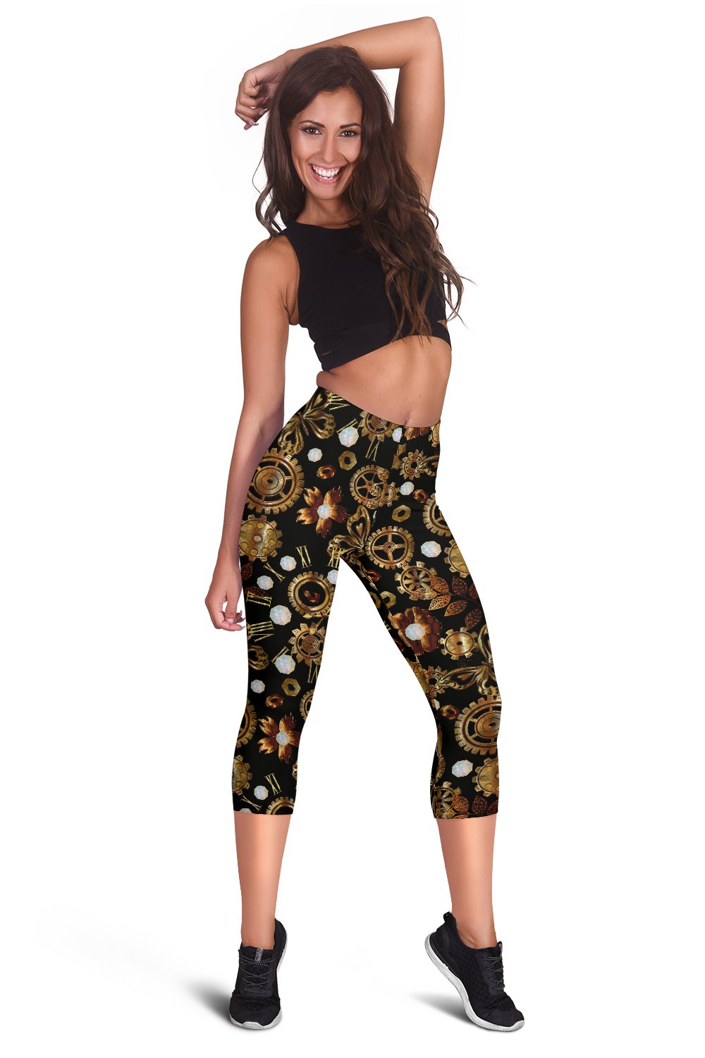 Steampunk Butterfly Design Themed Print Women Capris