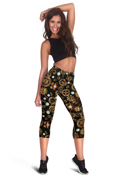 Steampunk Butterfly Design Themed Print Women Capris