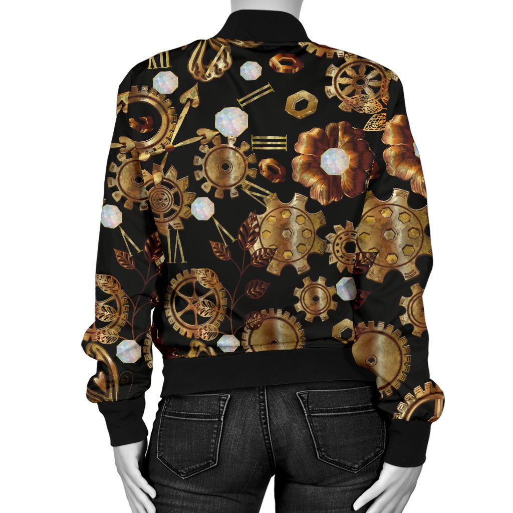 Steampunk Butterfly Design Themed Print Women Casual Bomber Jacket
