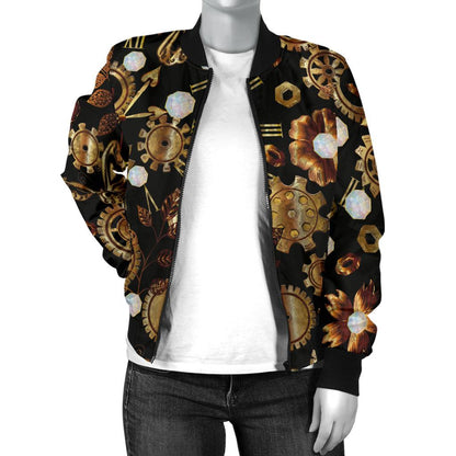 Steampunk Butterfly Design Themed Print Women Casual Bomber Jacket