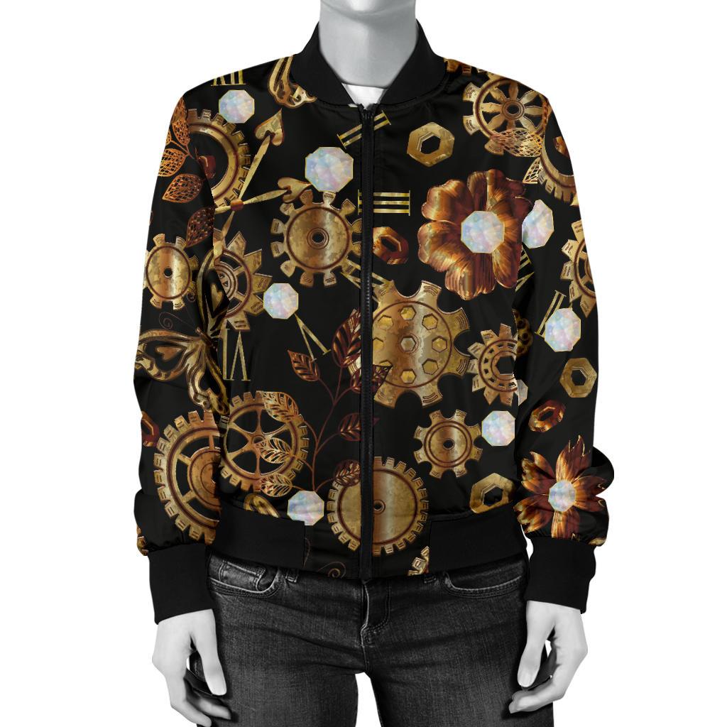 Steampunk Butterfly Design Themed Print Women Casual Bomber Jacket