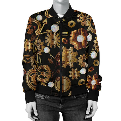 Steampunk Butterfly Design Themed Print Women Casual Bomber Jacket