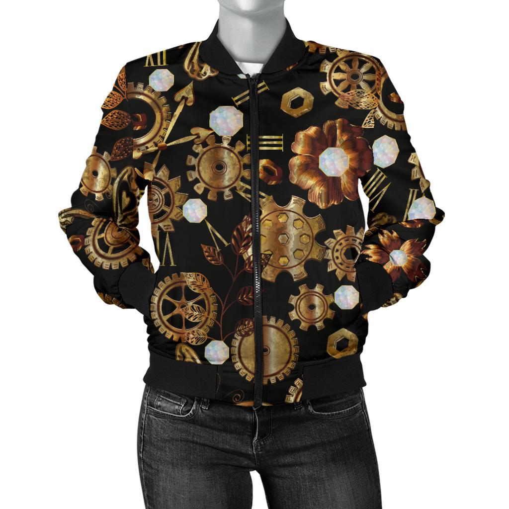 Steampunk Butterfly Design Themed Print Women Casual Bomber Jacket