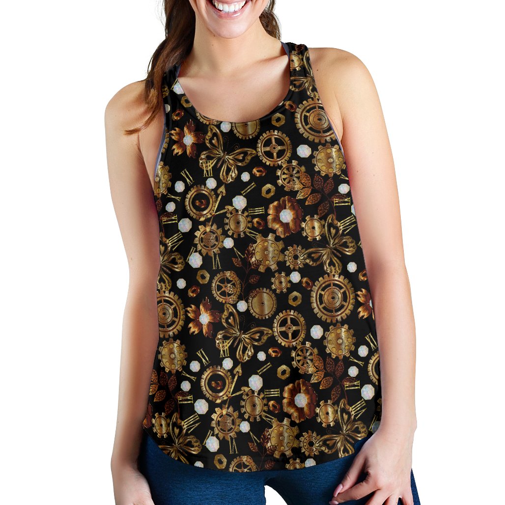 Steampunk Butterfly Design Themed Print Women Racerback Tank Top