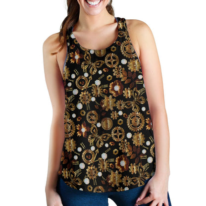 Steampunk Butterfly Design Themed Print Women Racerback Tank Top