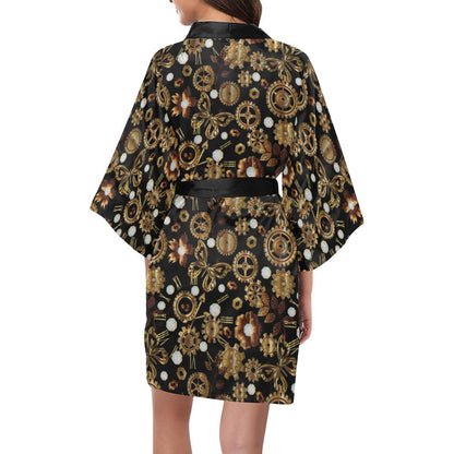 Steampunk Butterfly Design Themed Print Women Short Kimono Robe