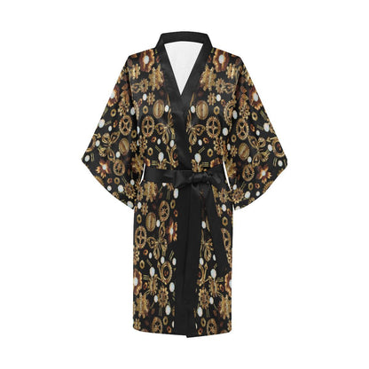 Steampunk Butterfly Design Themed Print Women Short Kimono Robe