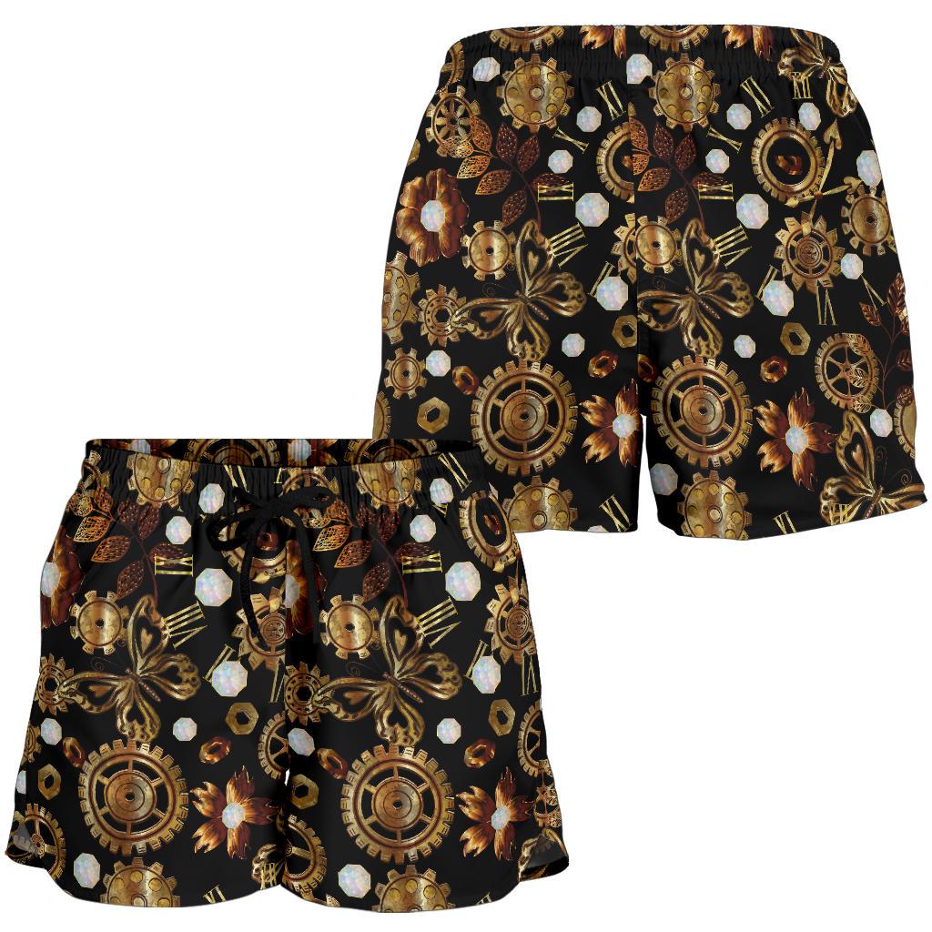 Steampunk Butterfly Design Themed Print Women Shorts-JTAMIGO.COM