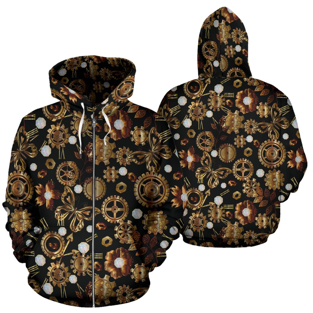 Steampunk Butterfly Design Themed Print Zip Up Hoodie