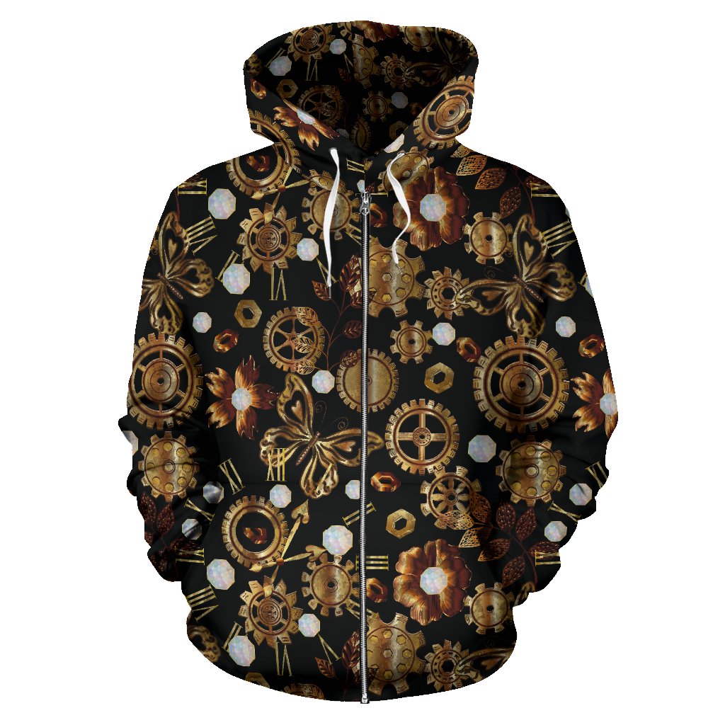 Steampunk Butterfly Design Themed Print Zip Up Hoodie