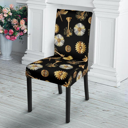 Steampunk Dragonfly Design Themed Print Dining Chair Slipcover-JTAMIGO.COM