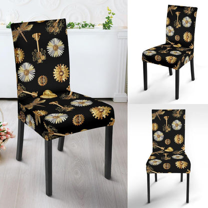 Steampunk Dragonfly Design Themed Print Dining Chair Slipcover-JTAMIGO.COM