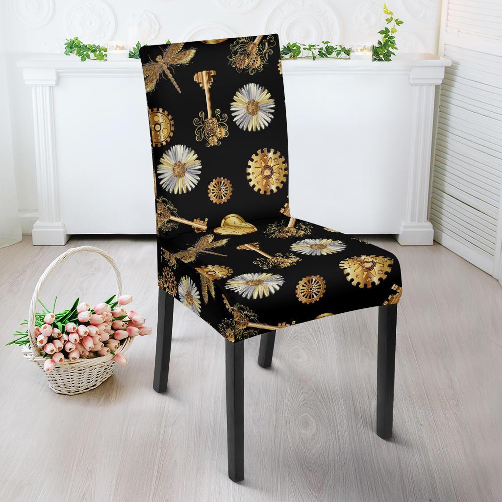 Steampunk Dragonfly Design Themed Print Dining Chair Slipcover-JTAMIGO.COM