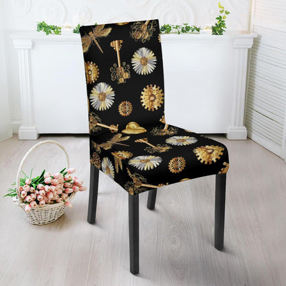 Steampunk Dragonfly Design Themed Print Dining Chair Slipcover-JTAMIGO.COM