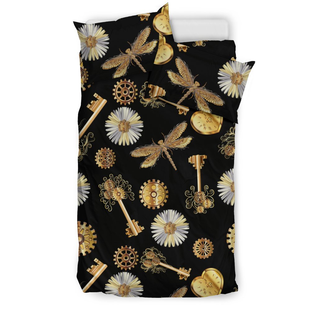 Steampunk Dragonfly Design Themed Print Duvet Cover Bedding Set