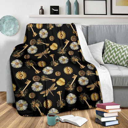 Steampunk Dragonfly Design Themed Print Fleece Blanket